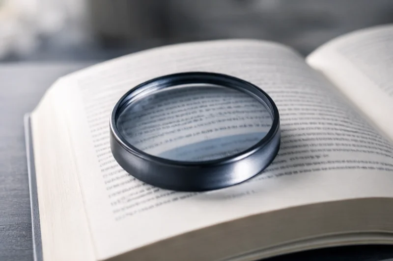 Magnifying glass analyzing HR documentation representing AI contextual learning